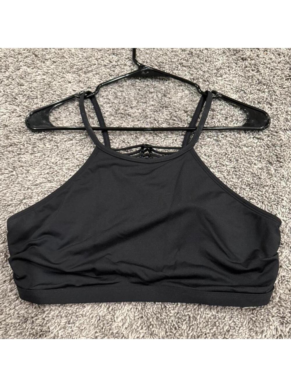Athleta Black High Neck Sports Bra with Strappy Back Detail Size L